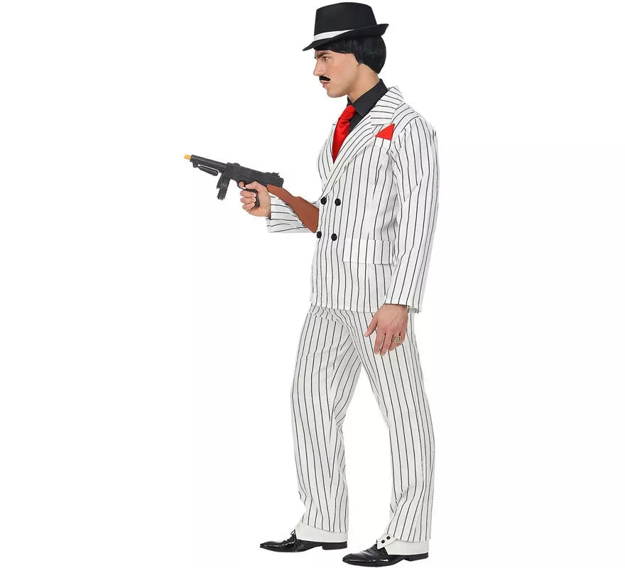 Disfraz de Gángster blanco a rayas para hombre