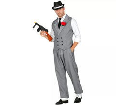 Costume da gangster grigio con cravatta per uomo