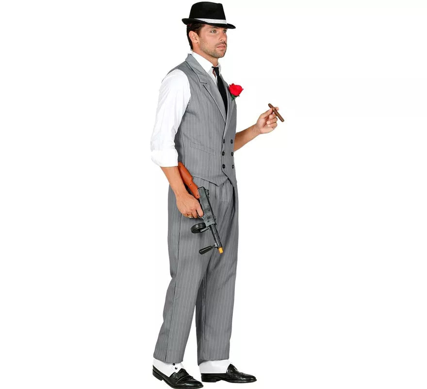 Translation missing: it.Disfraz de Gángster gris con corbata para hombre
