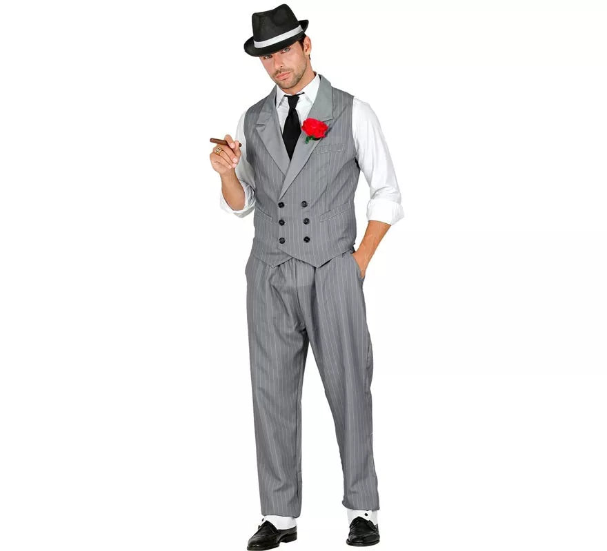 Translation missing: it.Disfraz de Gángster gris con corbata para hombre