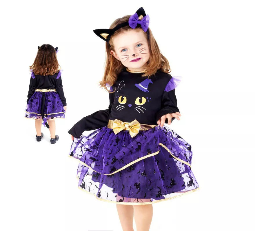 Translation missing: es.Disfraz de Gata negro y púrpura adorable para niña