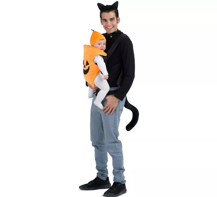 Translation missing: es.Disfraz de Gato y Calabaza con cubremochila para adulto y bebé