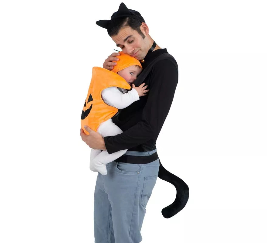 Translation missing: es.Disfraz de Gato y Calabaza con cubremochila para adulto y bebé