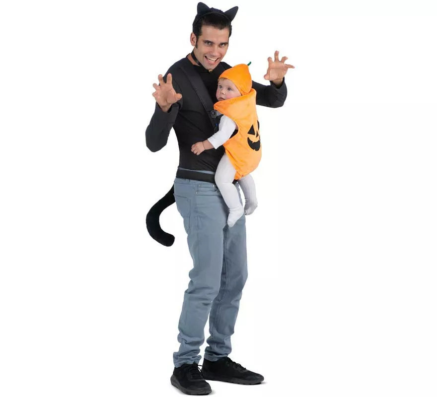 Translation missing: it.Disfraz de Gato y Calabaza con cubremochila para adulto y bebé