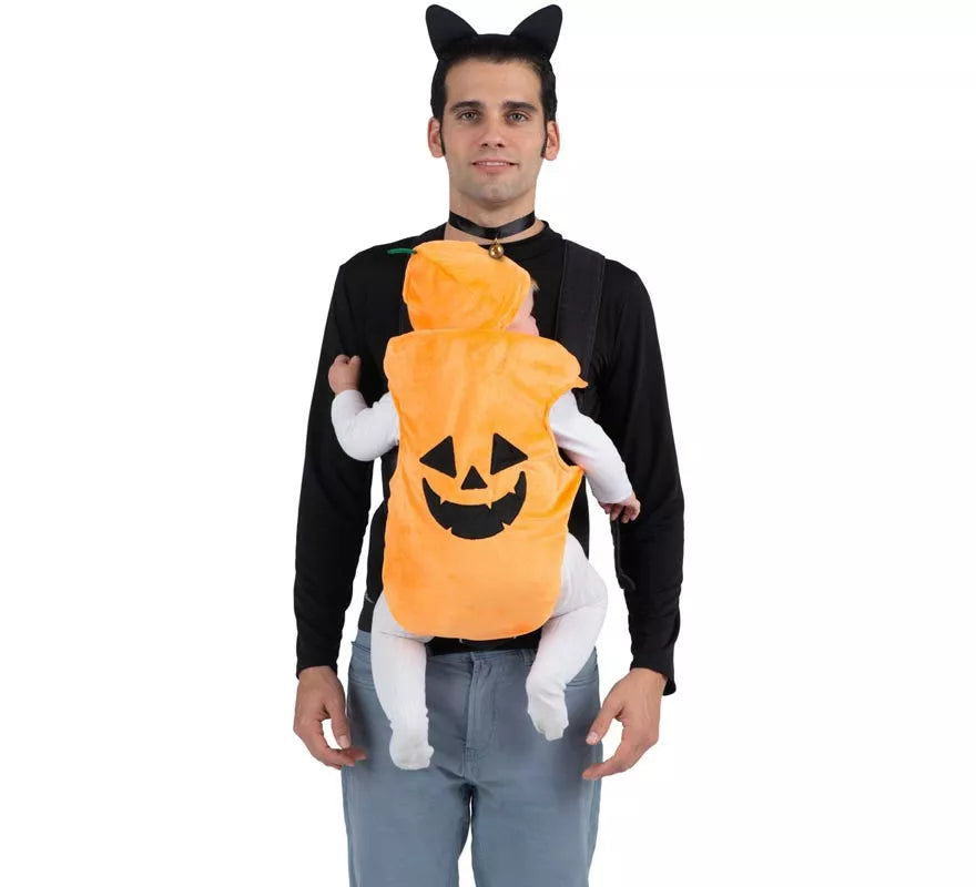 Translation missing: it.Disfraz de Gato y Calabaza con cubremochila para adulto y bebé
