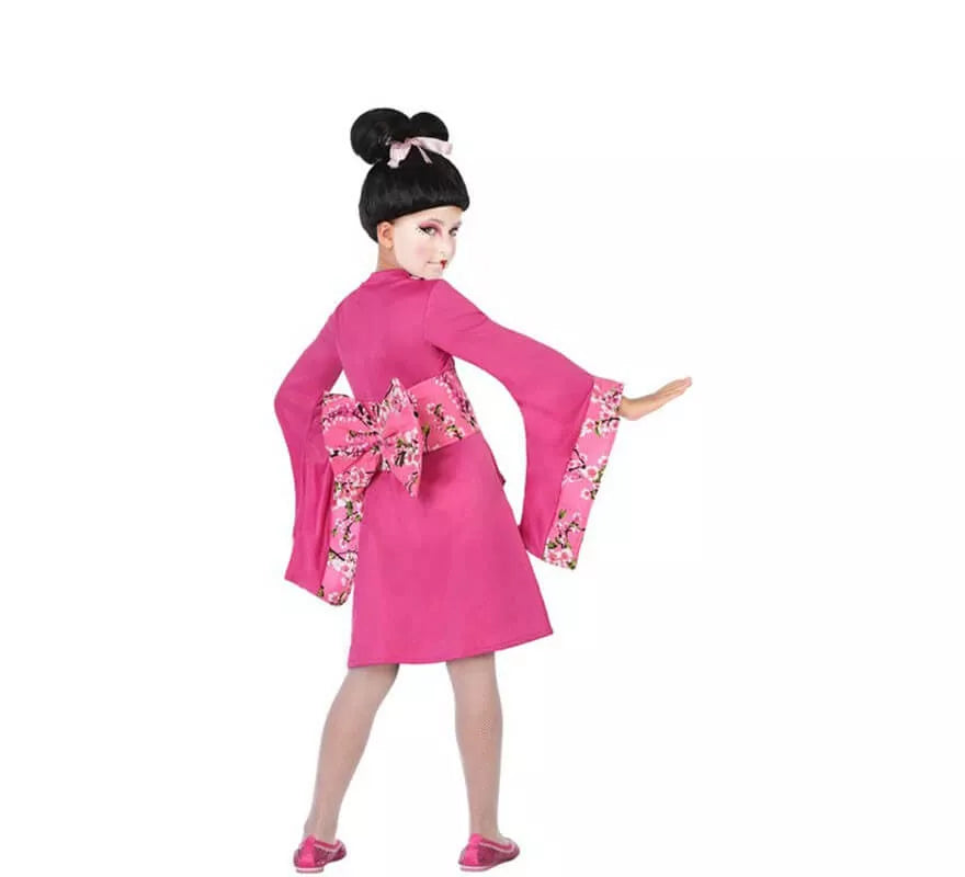 Translation missing: es.Disfraz de Geisha Rosa con Flores para niña