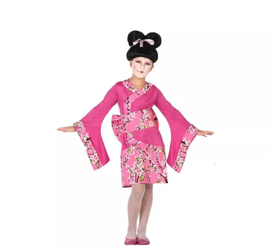 Translation missing: es.Disfraz de Geisha Rosa con Flores para niña