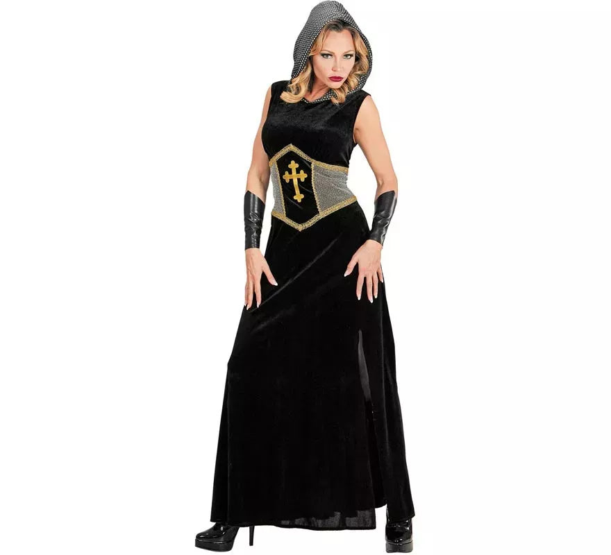Translation missing: it.Disfraz de Guerrera Medieval negro con capucha para mujer