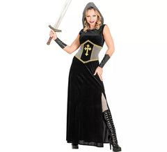 Costume da guerriera medievale nera con cappuccio per donna