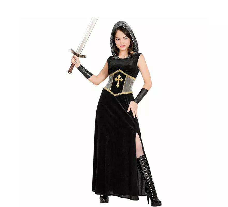 Translation missing: it.Disfraz de Guerrera Medieval negro con capucha para mujer