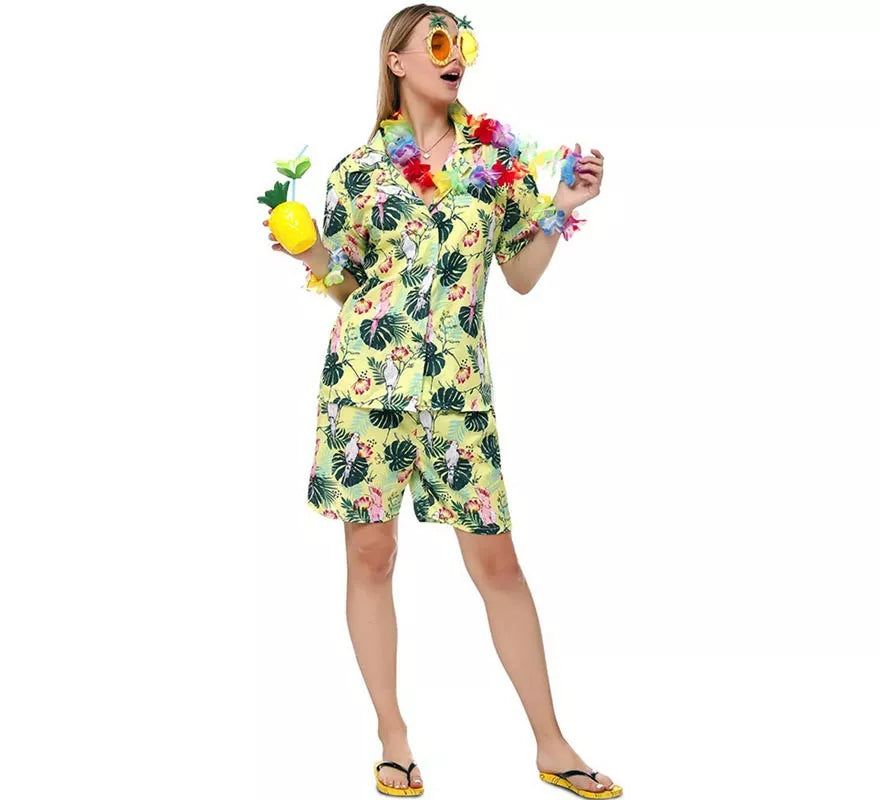 Translation missing: it.Disfraz de Hawaiana Floral estampado en verde para mujer