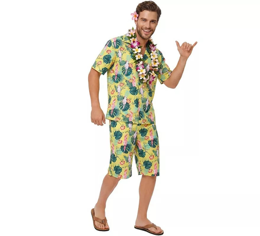 Translation missing: it.Disfraz de Hawaiano Floral estampado en verde para hombre