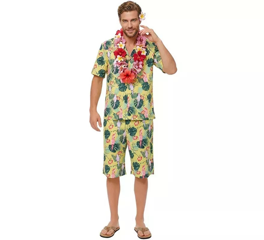 Translation missing: it.Disfraz de Hawaiano Floral estampado en verde para hombre