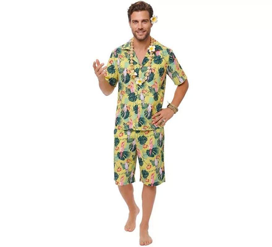 Translation missing: it.Disfraz de Hawaiano Floral estampado en verde para hombre
