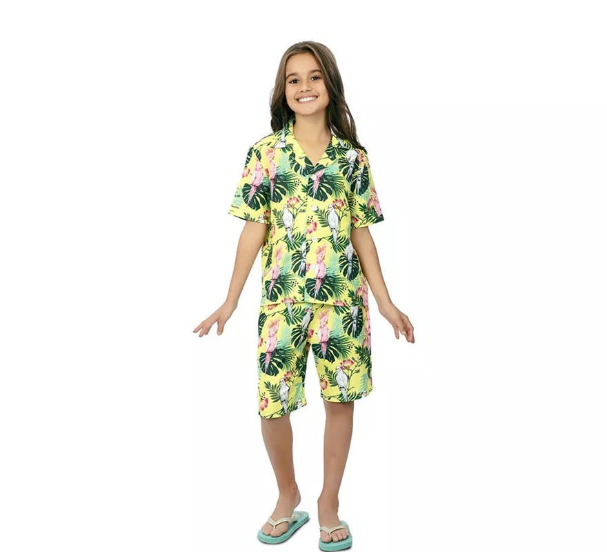 Translation missing: it.Disfraz de Hawaiano Floral estampado en verde para niños