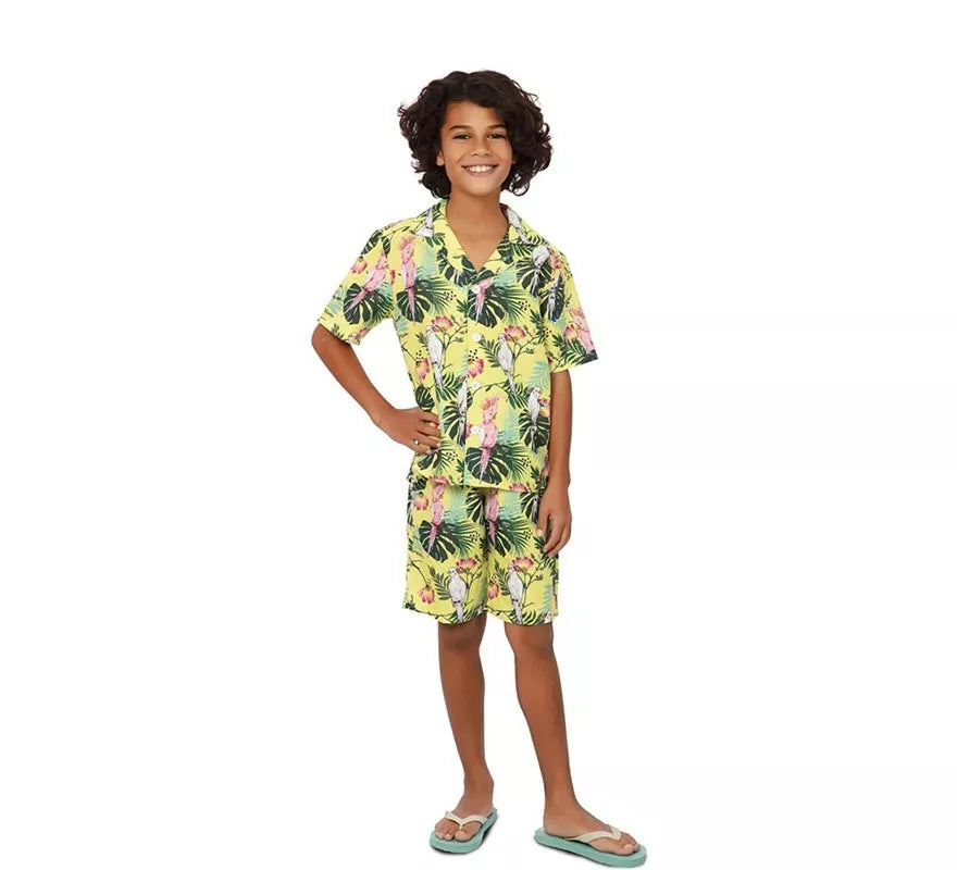 Translation missing: it.Disfraz de Hawaiano Floral estampado en verde para niños