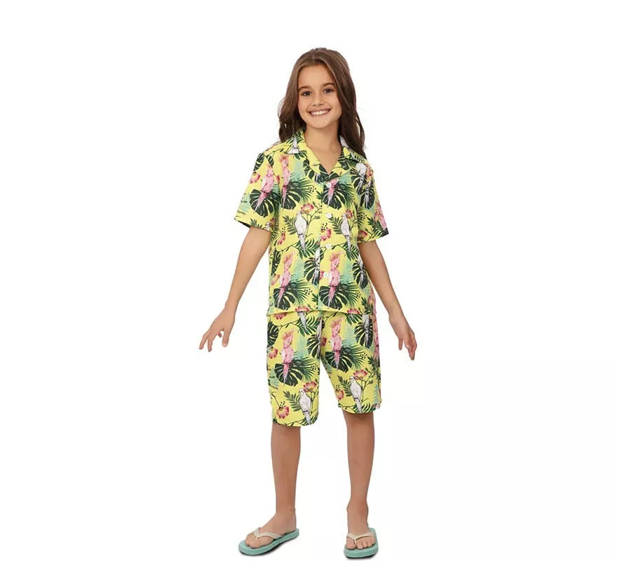 Translation missing: it.Disfraz de Hawaiano Floral estampado en verde para niños