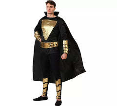 Costume da eroe dei fumetti nero e oro con mantello per uomo