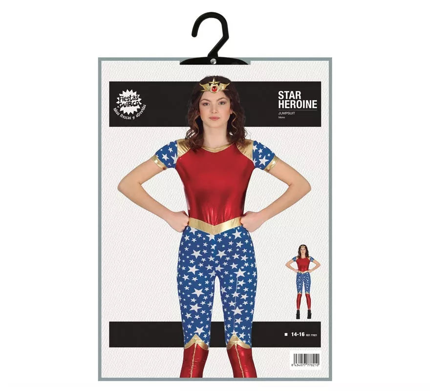 Translation missing: es.Disfraz de Heroína Estrella rojo y azul para adolescente