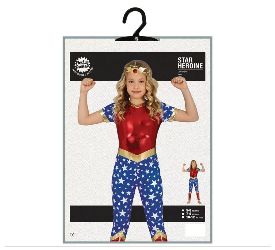 Translation missing: it.Disfraz de Heroína Estrella rojo y azul para niña