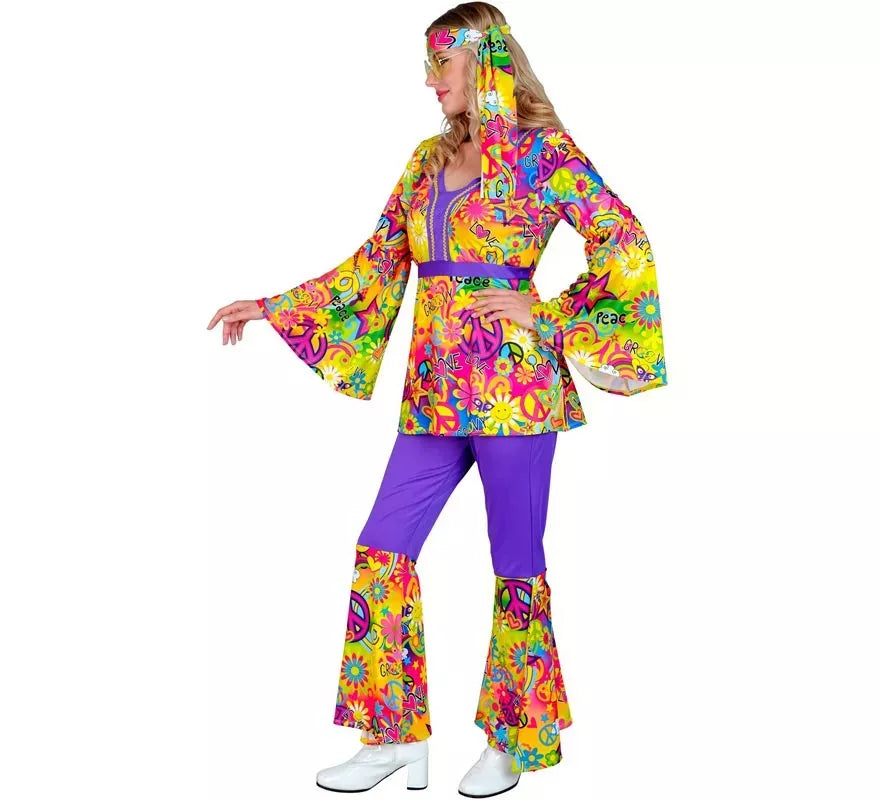 Disfraz de Hippie años 60 Fashion Paz y Amor para mujer
