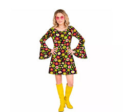 Costume da hippie floreale scuro degli anni '60 per donna