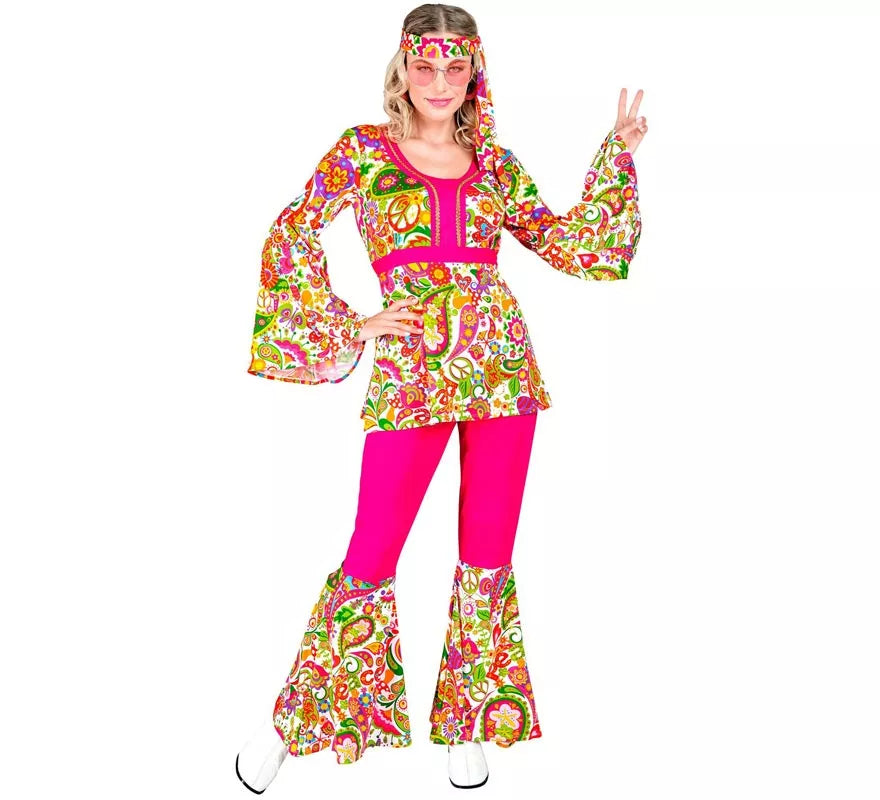 Translation missing: it.Disfraz de Hippie años 60 Flores fucsia para mujer