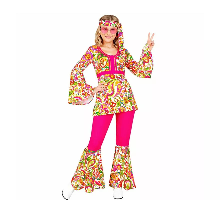 Translation missing: it.Disfraz de Hippie años 60 Flores fucsia para mujer