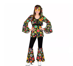 Costume hippie anni '60 con fiori e mandala per donna