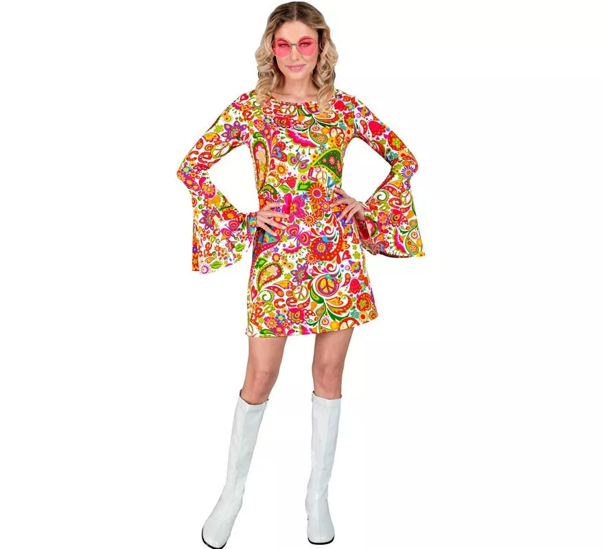 Translation missing: it.Disfraz de Hippie años 60 fucsia para mujer