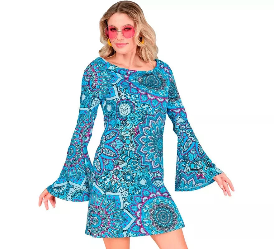 Translation missing: es.Disfraz de Hippie años 60 Mandala azul para mujer