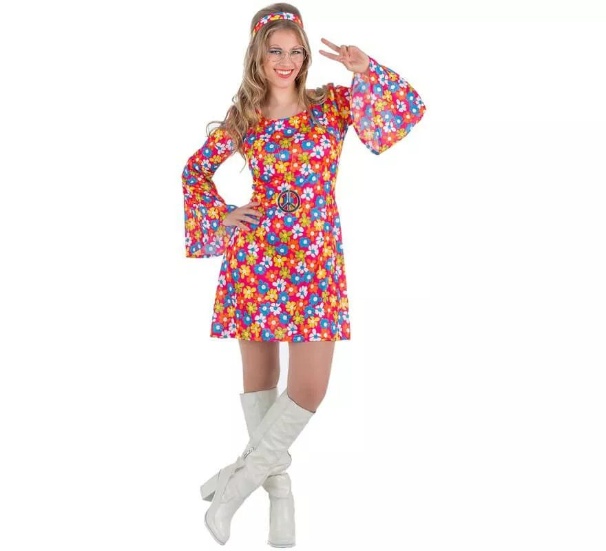 Translation missing: it.Disfraz de Hippie Años 70 con Flores para mujer