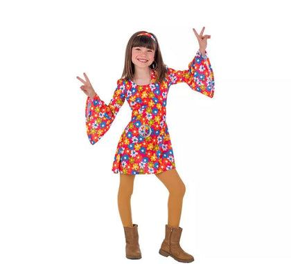 Disfraz de Hippie Años 70 con Flores para niña