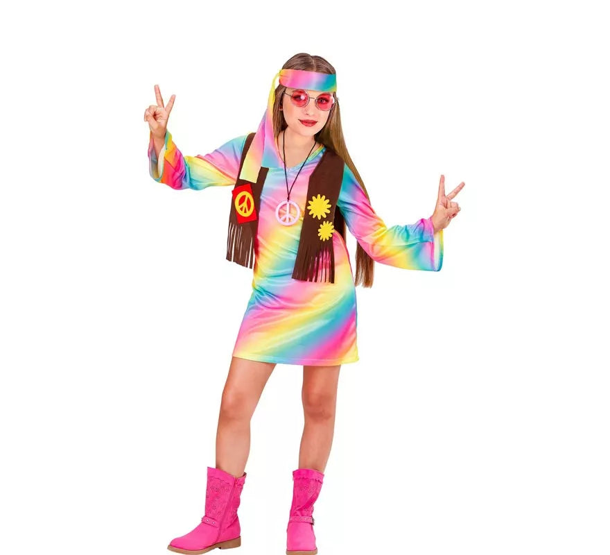 Translation missing: es.Disfraz de Hippie Arcoíris para niña y adolescente