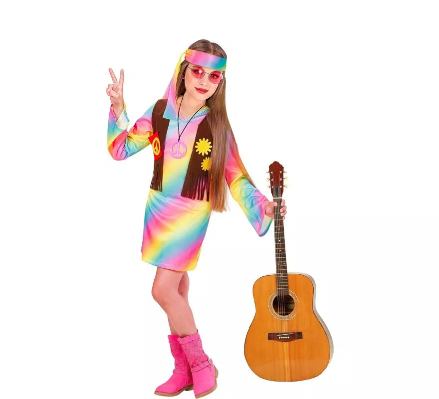 Translation missing: es.Disfraz de Hippie Arcoíris para niña y adolescente