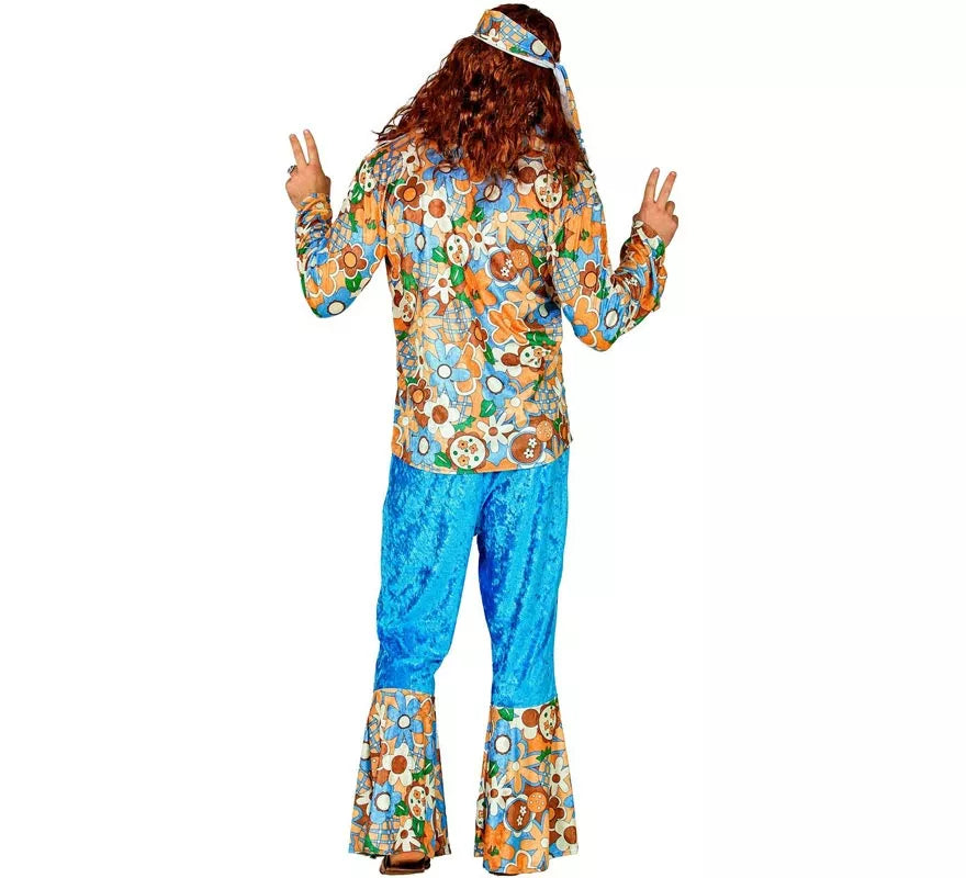 Translation missing: it.Disfraz de Hippie azul de terciopelo para hombre