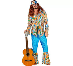 Costume da hippie in velluto blu da uomo