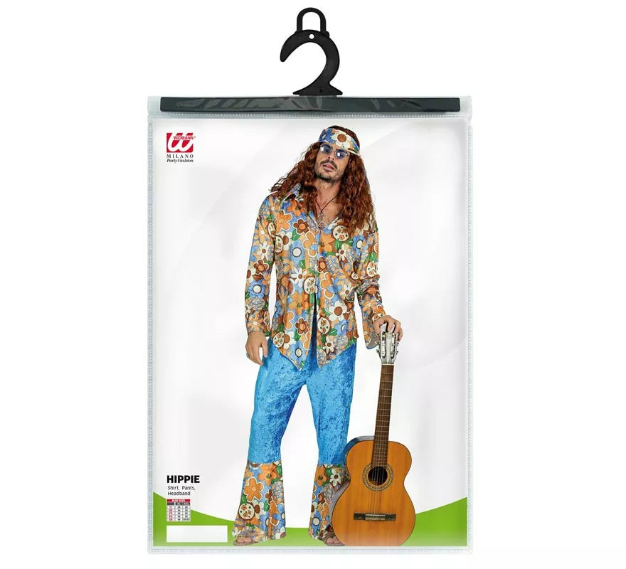 Translation missing: it.Disfraz de Hippie azul de terciopelo para hombre