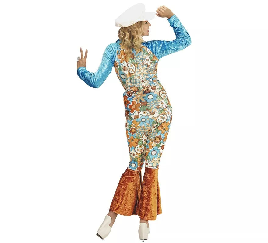 Disfraz de Hippie azul de terciopelo para mujer