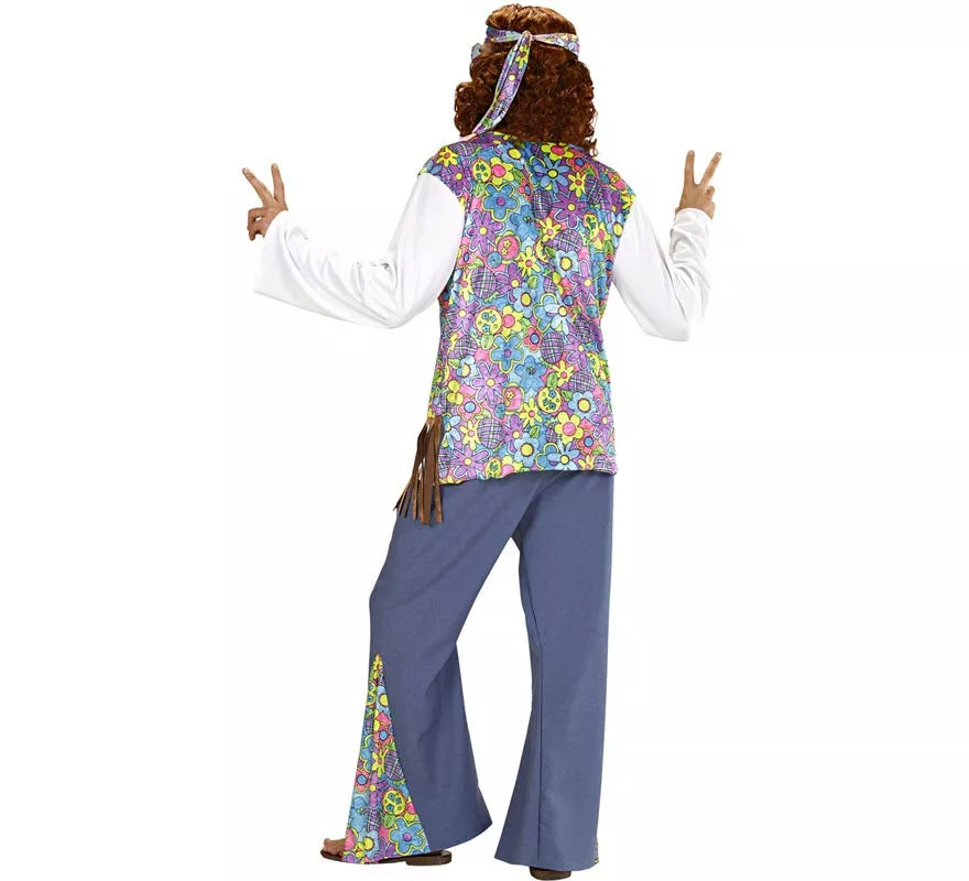 Translation missing: es.Disfraz de Hippie blanco con chaleco para hombre