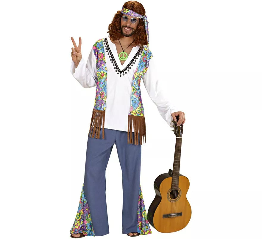 Translation missing: es.Disfraz de Hippie blanco con chaleco para hombre
