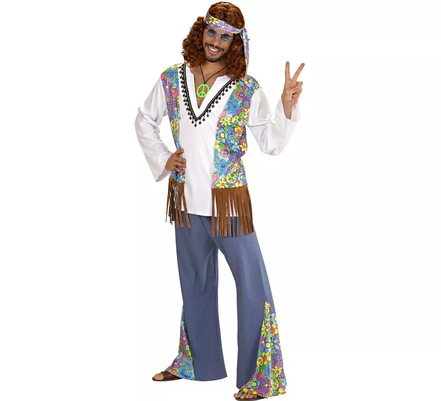 Translation missing: it.Disfraz de Hippie blanco con chaleco para hombre