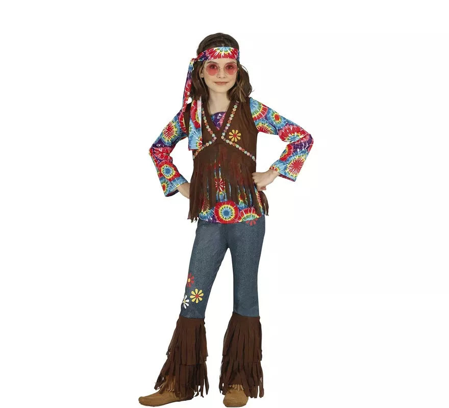 Translation missing: it.Disfraz de Hippie con chaleco marrón para niña