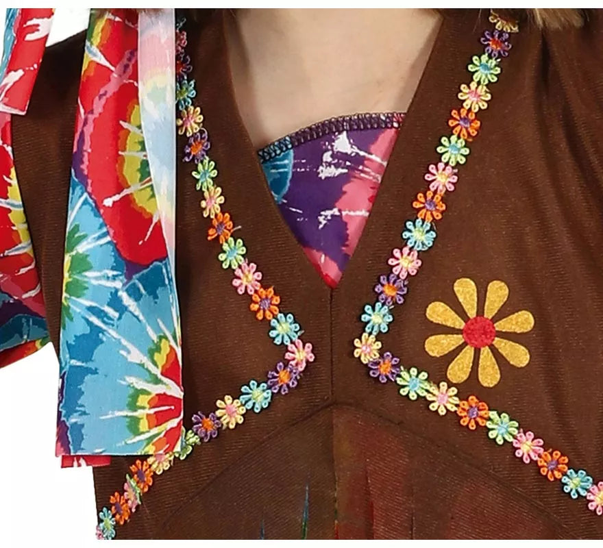 Translation missing: es.Disfraz de Hippie con chaleco marrón para niña