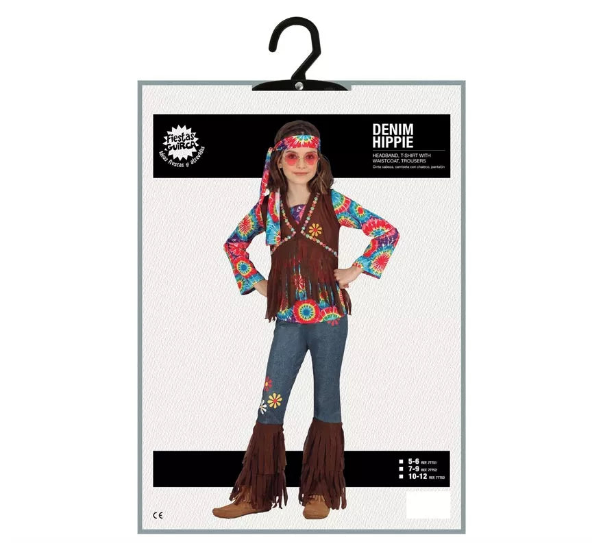 Disfraz de Hippie con chaleco marrón para niña