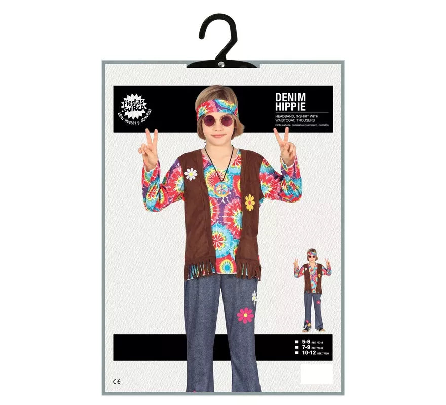 Translation missing: it.Disfraz de Hippie con chaleco marrón para niño