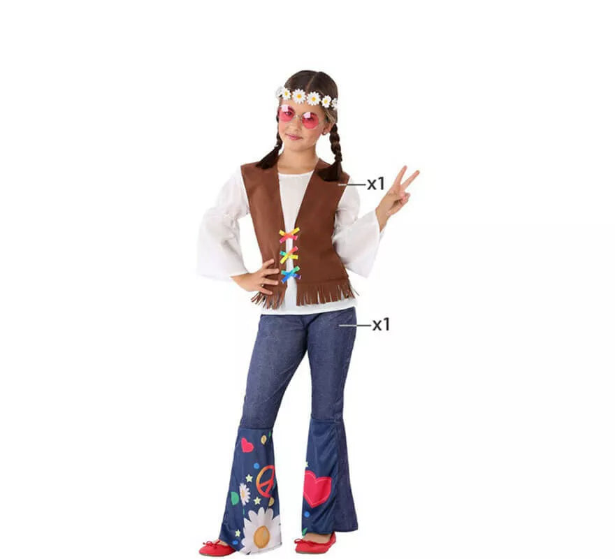 Disfraz de Hippie con Chaleco para niña