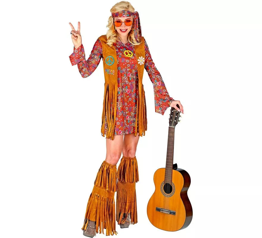 Translation missing: es.Disfraz de Hippie con cubrebotas y flecos para mujer