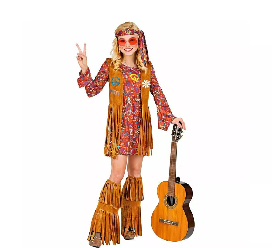 Translation missing: it.Disfraz de Hippie con cubrebotas y flecos para mujer
