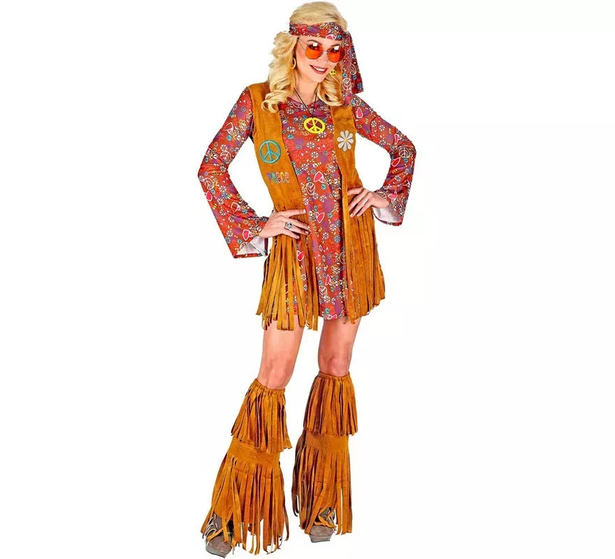 Translation missing: es.Disfraz de Hippie con cubrebotas y flecos para mujer